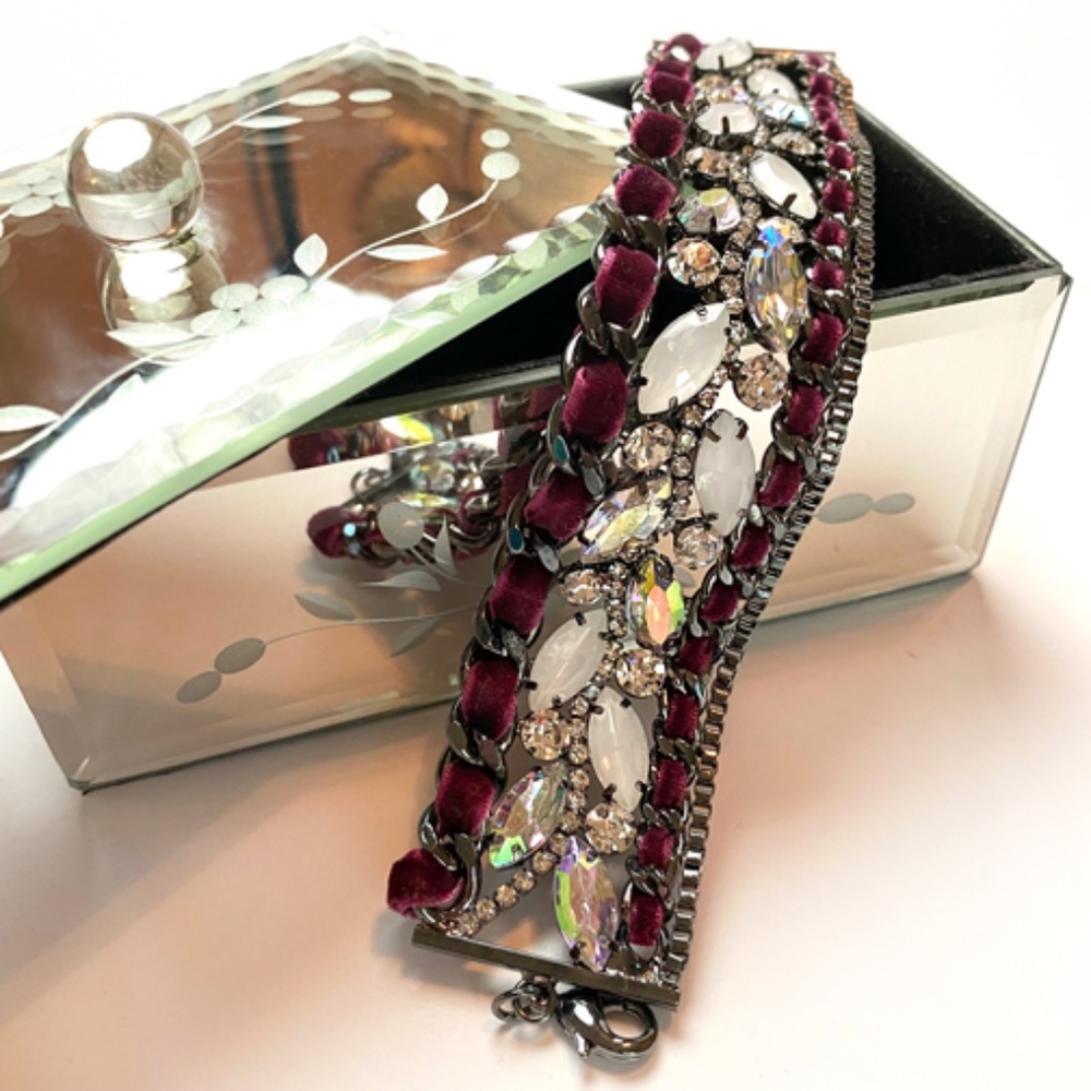 ANTHROPOLOGIE Velvet & Rhinestone Bracelet